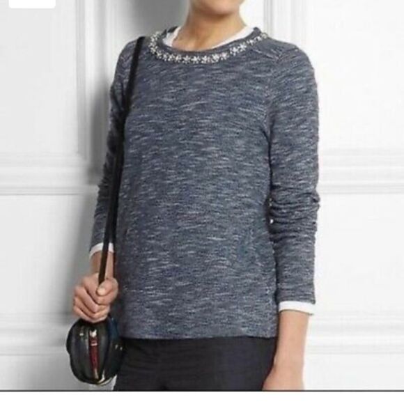 J. Crew Embellished Long Sleeve Denim Look Top - Picture 1 of 7